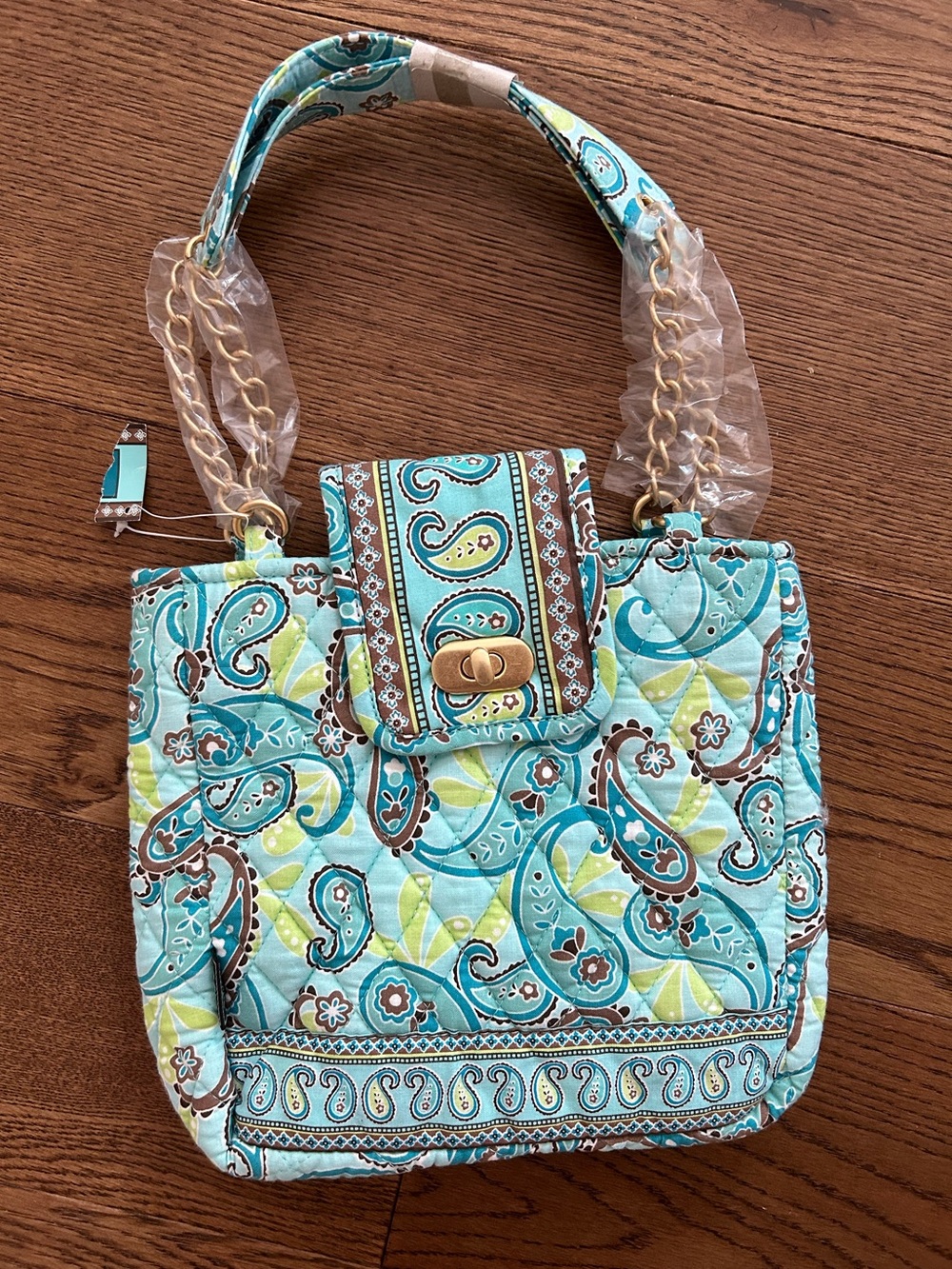 MaggiB Quilted Paisley Tote Bag in Aqua and Brown